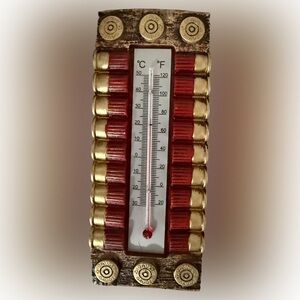 Shotg*n Shell Gold and Red Thermometer Inside or Out Country Hunter Decor
